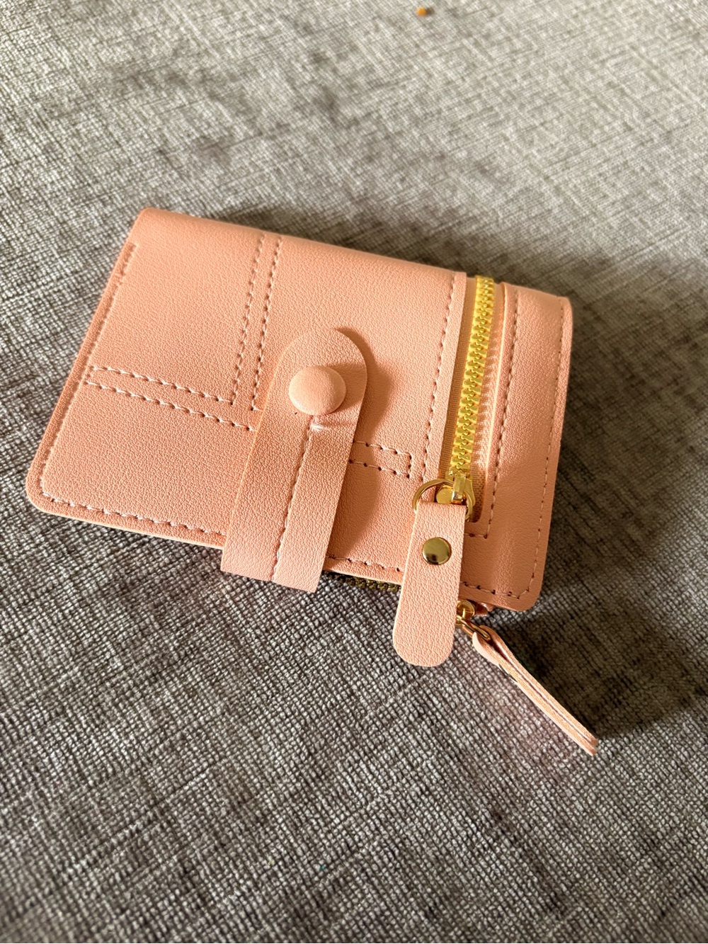 Peach Leatherette Snap Wallet with Zip Pocket